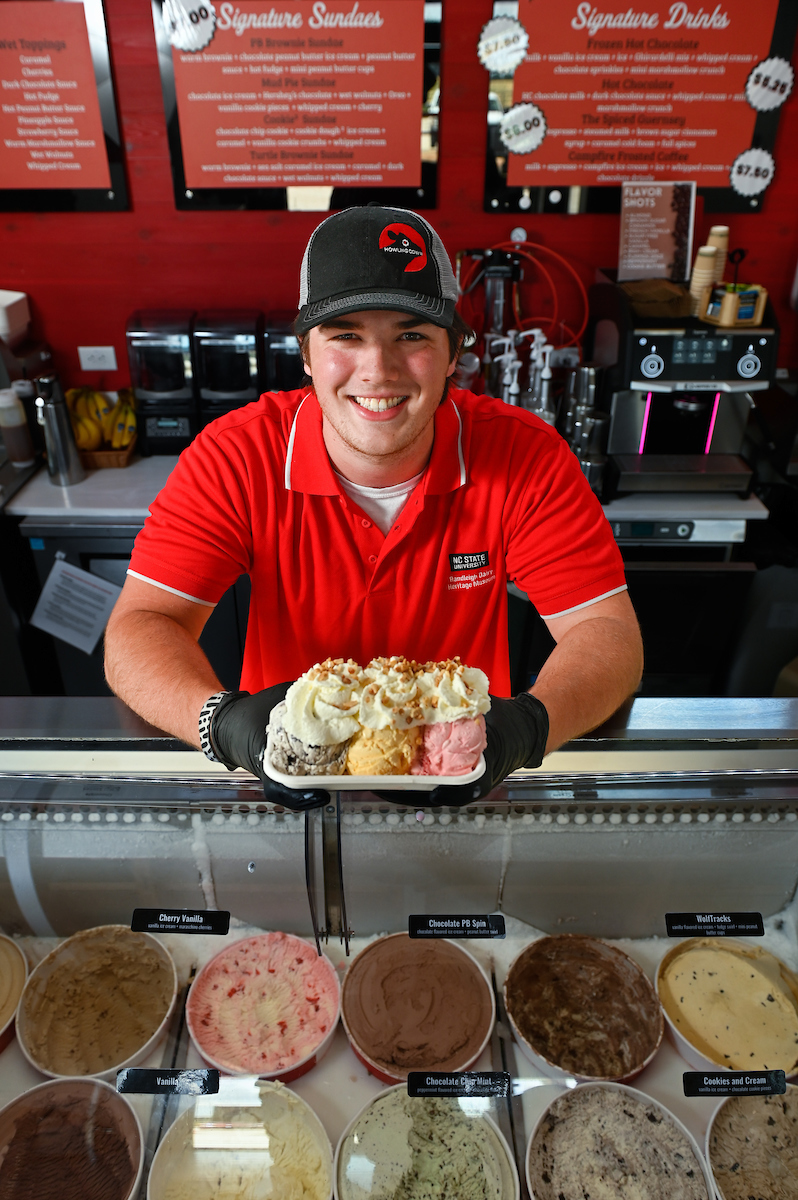 Undergraduate Student working at Howling Cow Ice Cream Shop