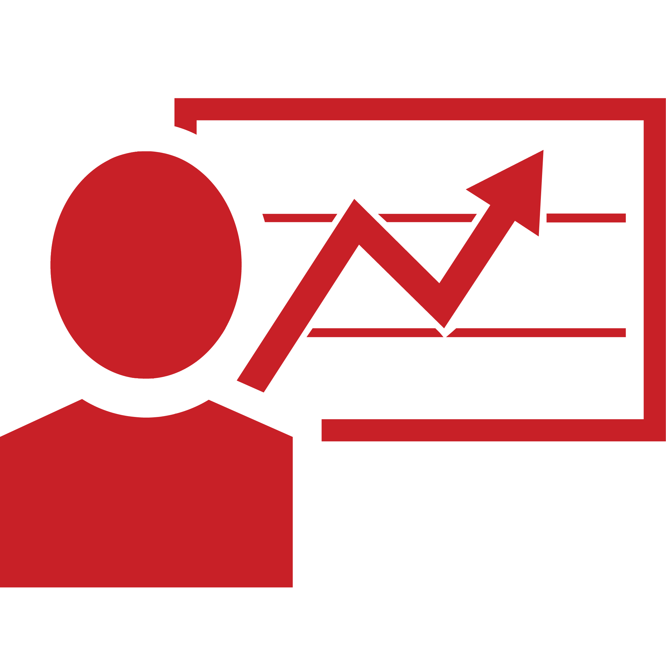 graphic of person standing in front of graph showing an arrow increasing